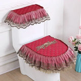 3D Embroidered Toilet Seat Mat Lace Ruffle Edge Toilet Cover Zipper Style Thick Universal Toilet Seat Cushions