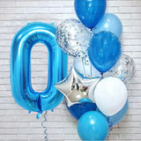 Popxstar 12pcs Blue 32inch Number Foil Latex Balloon Happy Birthday Party Decorations Kids Boy Baby 1 2 3 4 5 6 7 8 9 Year Old Supplies