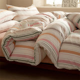 Popxstar  Striped Duvet Cover Set Queen 100% Washed Cotton Bedding Set, Luxury Soft Pink Vertical Ticking Stripes Comforter Cover, (3pcs)