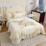 popxstar 3pcs Korean style Duvet Cover Set (1*Duvet Cover + 2*Pillowcase, Without Core), Lace embroidery Bedding Set