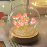 Popxstar Artificial Tulip Flower Night Light Handmade DIY Bedside Lamp LED Night Lamp Bedroom Decor Christmas Birthday Gifts Table Lamp