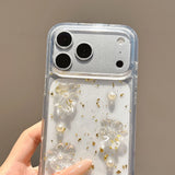 Popxstar  Korean Cute 3D Glaze Flower Pearl Clear Phone Case For iPhone 17 15 14 13 Pro Max 16 plus 11 12 Air Shockproof Transparent Cover