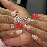 Popxstar Blush Pink False Nails Bowknot Diamond Pearl 3D Design Press on Nail Tips with Harmless Smooth Edge Nails Woman DIY Fake Nails