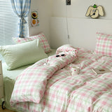 Popxstar INS Pink Green Lattice Stripe Bedding Set Plaid Duvet Cover Soft Microfiber Bed Linen Twin Full Queen Size Grid Home Textiles