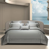 Popxstar  1400TC Egyptian Cotton Silky Luxury Wide Edge Embroidery Grey Bedding Set Duvet Cover Bed Sheet/Fitted Sheet Pillowcases 4Pcs