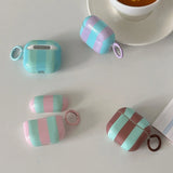 Popxstar  Cute Blue Stripe Imd Silicone Earphone Case With Keychain For Apple AirPods 1 2 3 4 Pro 2 Bluetooth Headphone Protection Cover