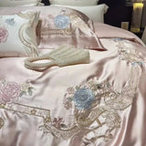 Popxstar  High Precision Damask Egyptian Cotton Flower Embroidery Luxury 4/5Pcs Bedding Set Duvet Cover Flat/Fitted Bed Sheet Pillowcases