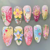 Popxstar 24Pcs Pink Almond False Nails Butterfly Ballet with French Design Wearable Fake Nails Simple Artificial Press on Nails Tips Art