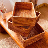 Popxstar burr basket idea Rectangular Rattan Storage Baskets Handmade Woven Nesting Wicker Baskets for Decor Fruit Tray and Snack Storage Box