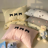 Popxstar  Plaid Bow Knot Pillow Cover Korean Y2k Fashions Girlish Heart Blackpink Room Decor Sleeping Pillow Cover Bedroom Decoration Gift