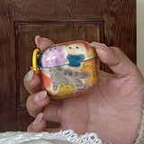 Popxstar  Retro graffiti oil painting cute cat headphone case for airpods 4 tpu soft protection cover for airpods 2 3 pro 2 earphone shell