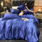 popxstar Solid Rayon Silk Bedding Set with Duvet Cover Bed Sheet Pillowcases Luxury King Single Double Couple Satin Pillow Case Bedsheet