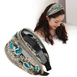 Popxstar Retro Wide Lace Embroidered Women Headband Sequins Bezel Hair Hoop Female Turban Hairband Head Wrap Bandana