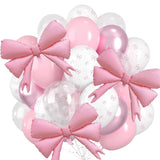 Popxstar  Coquette Birthday Decoration Pink White Bow Latex Balloon Set Foil Bow Balloon Girls Women Pink Bow Party Wedding Decor Supplies