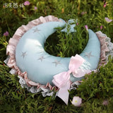 popxstar Creative Lolita Moon Cushion Girls Bedroom Decorative Pillow Lace Ruffle Bow Decorative Moon Shape Back Cushion Seat Cushion