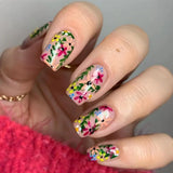 Popxstar 24Pcs Simple Wine Red French Fake Nail with Jelly Glue Short Square Head Press on False Nails Love Pattern Design Nail Art Tips