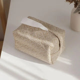 Popxstar Checkerboard Woven Tissue Box PU Leather Napkin Case Living Room Office Desktop Home Decoration Creative Paper Towel Cover