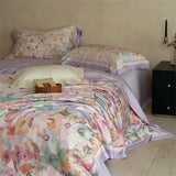 Luxury 100% Mulberry Silk Bedding Set 4pcs Foral Print Duvet Cover Bed Sheet Pillowcase Queen King Size Fitted Sheet Bed Linen