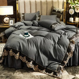 Popxstar  Skincare Polished Light Luxury European Style Embroidery Four Piece Set Solid Color Lace Bed Skirt Four Piece Set