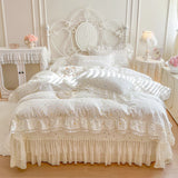 Popxstar  Floral Lace Ruffles 100% Cotton Double Yarn Soft Bedding Set Duvet Cover Quilted Bedspread Bed Skirt Bed Sheet Set Pillowcases