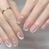 Popxstar  10Pcs Short Handmade Cat‘s Eye Press on Nails Ballet Full Cover French Design Coffin Cute Fake Nail Manicure Wearable Nail Tips