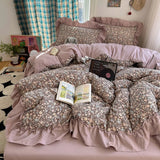 Class A ancient imitation cotton washable four-piece set of French lace bedding small fresh print cute three-piece set