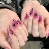 popxstar 24Pcs Purple Y2K Press on Nails Star Diamond Designs Full Cover Fake Nails Long Coffin Acrylic False Nails for Women y2k Girls