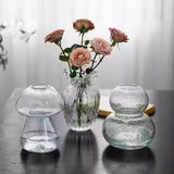Romantic Luminous glass vase transparent mushroom calabash wave hydroponics dried flowers living room home decoration ornament