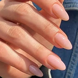 Popxstar  24Pcs Almond False Nails Pink Gradient Simple with French Design Wearable Fake Nails Short Full Cover Press on Nail Tips Art