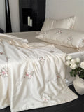Popxstar  60S Lyocell Bamboo Fiber Flower Embroidery Summer Quilt Bedding Set Soft Silky Thin Comforter Blanket With Bed Sheet Pillowcases