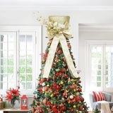 Elegant Glitter Christmas Tree Topper Bow – 9.84in Sparkly Accent with Decorative Spruce Branches – Holiday Xmas Decoration for Trees & Snowman, Easy to Store