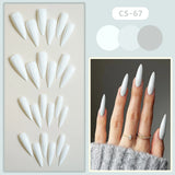popxstar White Acrylic Long Stiletto False Nails Tips Solid Color Wearable Press on Nails Full Cover Fake Nails for Women Girls 24Pcs