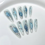 Popxstar  10Pcs Long Almond Handmade Press on Nails Butterfly Fake Nails Wearable Stick-on Nails False Nail Накладные Ногти Uñas Postizas