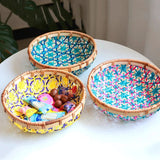 Colorful bamboo weaving storage basket hand knitting kitchen household decoration fruit dried fruit snack Small item storage