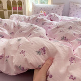 4Pcs Set Floral And Polka Dot Print Styles Duvet Cover Bed Sheet Pillowcase Full-Size Bedspread Set 1.5-Sleeper Bedding Set