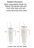 Large-capacity Water Cup, Autumn and Winter Insulated Cup, Men's Simple Office Straw Cup, Women's 304 Stainless Steel Ice Cup
