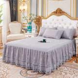 Popxstar shabby chic New 3 Layers Bed Skirt Lace Ruffled Bed Skirt Couvre Lit Bedroom Bed Cover Bed Skirt Non-slip Mattress Cover Bedsheet Bedspread