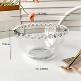 Popxstar  Advanced Pearl Rimmed Glass Bowl Creative Oatmeal Yogurt Bowl Breakfast Ice Cream Salad Bowl Glass Cutlery Kitchen Supplies Gift