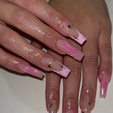 Popxstar  24Pcs Y2K Nails Tips Long Coffin Star Designs Diamond Fake Nails Full Cover Press on Nail Clear Acrylic Stick-on Nails for Girls