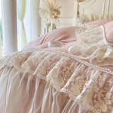 Popxstar  Romantic Lace Ruffles Handmade Beads Velvet Winter Warm Thickened Princess Bedding Set Duvet Cover Bed Skirt Pillowcases 4Pcs