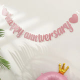 Popxstar 1pc Happy Anniversary glitter flag banner anniversary wedding party decoration pull flowers.