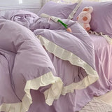 Princess Style Bedding Sets Ruffle Lace Quilt Cover Romantic Pink Bed Sheet Sets Woman Girls Bedroom Duvet Cover Set 4pcs