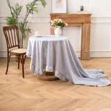 French Style Gray White Lace Tablecloth Polyester with Ruffle Hem Decorative Table Cover for Dining Room Coffee Table Party