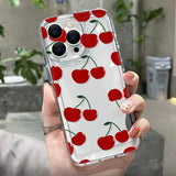 Popxstar INS Korean Red Cherry Phone Case For iPhone 15 Pro Case iPhone 11 13 12 14 Pro Max XR XS X 7 8 Plus SE Clear Shockproof Cover