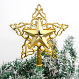Popxstar Cross-Border New Creative Christmas Decoration Tree Top Star 22cm Plastic Hollow Golden Christmas Tree Five-Pointed Star
