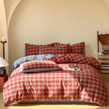 New 100% Cotton Bedding Set 1pc Duvet Cover and 2pcs Pillowcases  Plaid Soft Skin Friendly Bedding Single and Double King Size