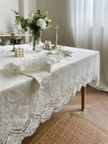Popxstar Embroidery Lace 100% Cotton White Flower Tablecloth for Home Wedding Party Decoration Table Cloth Luxurious Table Cover
