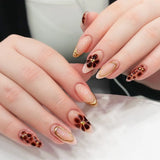 Popxstar  24Pcs Almond Fake Nails with Brown Flower Designs Retro Style Press On Nails for Manicure Full Cover Reusable False Nails