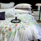 Popxstar  1000TC Lyocell Cotton Flowers Plant Prints Luxury Bedding Set Soft Silky Duvet Cover Set Flat/Fitted Bed Sheet Pillowcases 4Pcs