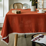 Popxstar Cotton Fabric Tablecloth Tassels Stitching Washable Table Cloth for Wedding Party Dining Banquet Decoratio Christmas Table Cover